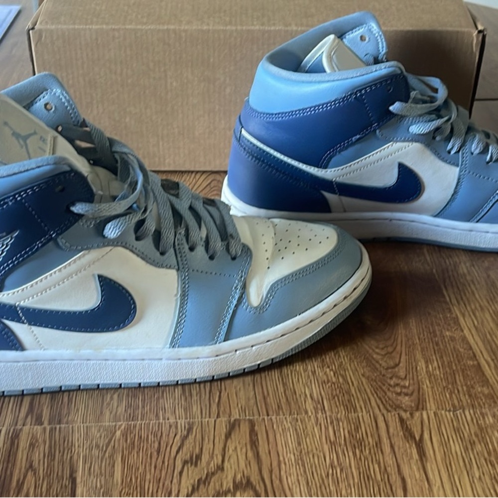 Blue and White High-Top Sneakers